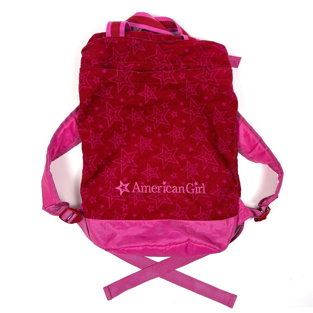 American Girl Corduroy Backpack Doll Carrier Berry/Pink Embroidered Top Carry